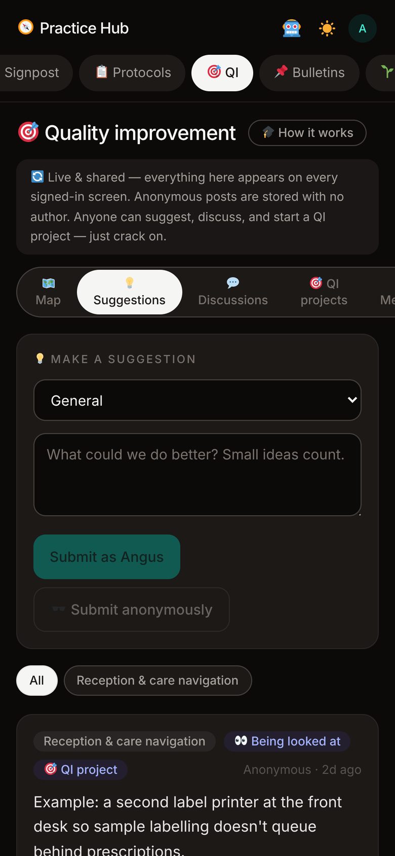 The suggestion box on a phone