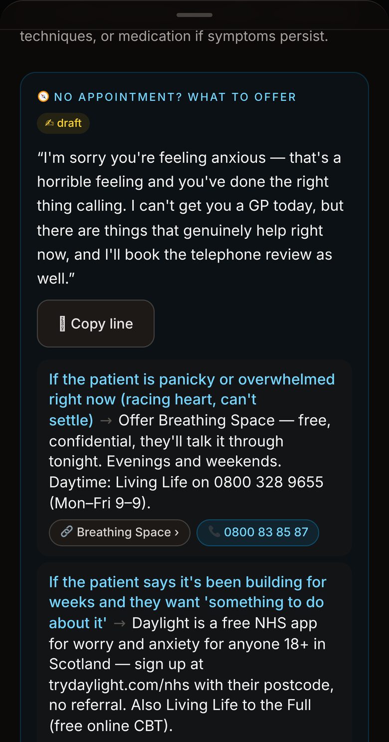 The same care-navigation card on a phone